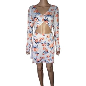Floral long sleeve skater dress